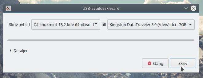 Skriv ISO-filen till ett USB-minne Istället för att använda en DVD som installationsmedia så kan man använda ett USB-minne vilket kan behövas eftersom många nya datorer inte har någon optisk enhet.