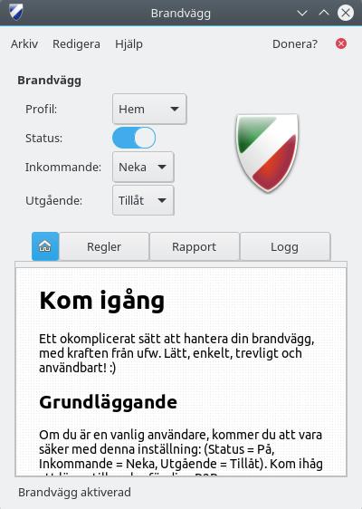Efter installationen Efter uppdatering, se sidan 24, är ditt Linux Mint-system klart att använda, men några små justeringar kan behövas: Brandväggen Om du är uppkopplad via bredband så har du
