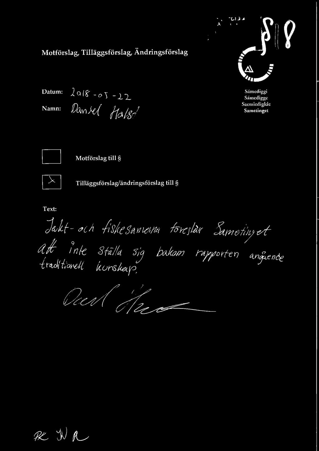 Samediggi Samedigge Saemiedigkie Sametinget D Motförslag till 0