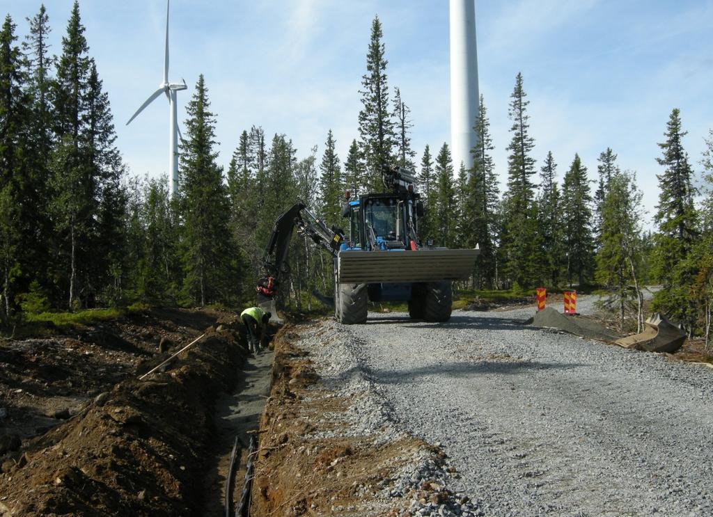 PROJEKTBESKRIVNING MÄSSINGBERGET 4/5 Nedläggning av kabel invid väg. Miljönytta Vindkraftsanläggningen på Mässingberget beräknas producera 76 000 000 kwh/år (76 000 MWh eller 76 GWh).