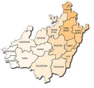 Inom en Västra Götalandsregionen radie på 5 mil nås större delen av kommunerna i delregionen Skaraborg. Till Jönköpings LA 1 region är det 3-5 mil.