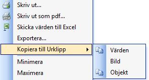 6 Ikoner Maximera objektet Återställ objektet Minimera objektet Hjälptext Snabbval diagram Snabbval tabell Kopiera till urklipp Skicka till Excel Skriv ut Kopiera bild till urklipp Cirkulär dimension