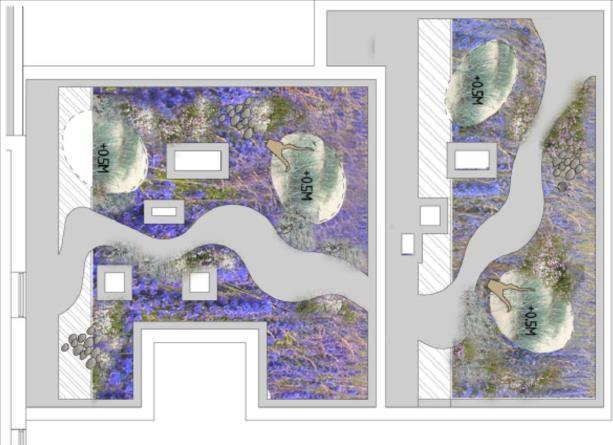 Målbilder för biotoptaket (upprättad vid projektering av taket 2014) Målet med takplanteringen är att skapa 4 olika