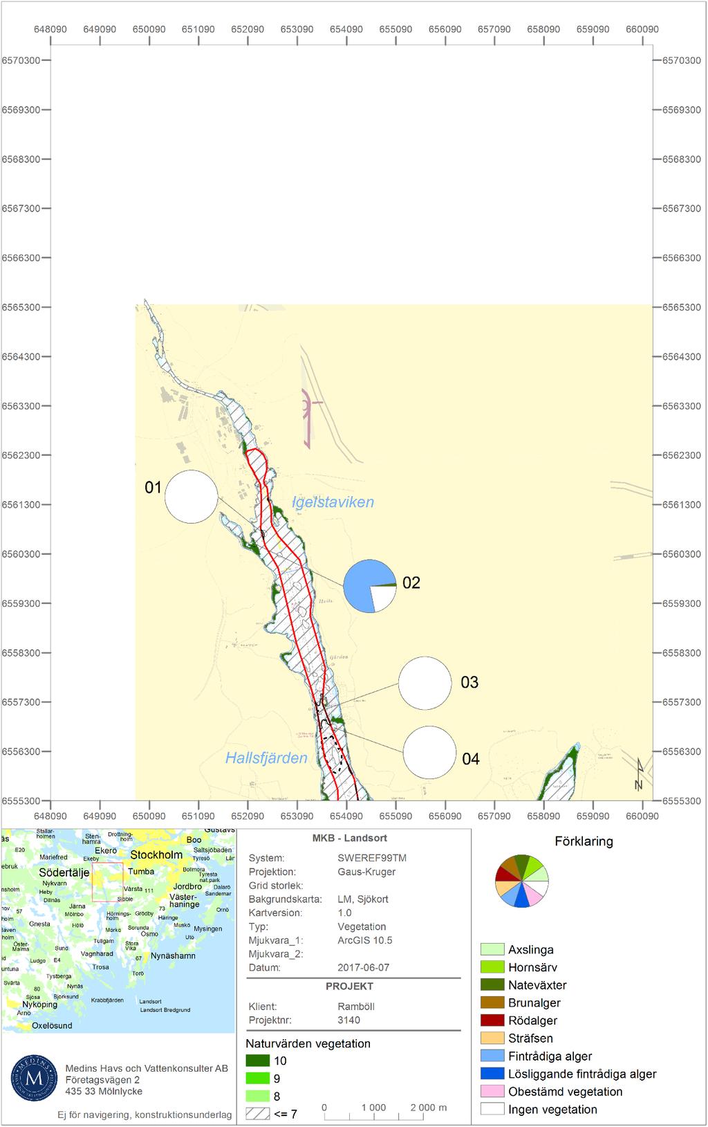 Karta över Igelstaviken och Hallsfjärden som visar
