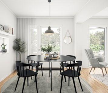 På övervåningen finns den privata delen med två sovrum och en mysig läshörna. Här finns även ett badrum, en klädkammare och ett allrum som kan göras om till ännu ett sovrum.