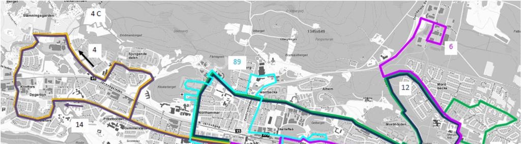 Figur 4 Linjenät för stadstrafiken 2011 3.2.4 Trafik idag Stadsbusstrafiken i Skellefteå är idag organiserad så att det finns fyra linjer på vardagarna, tre helglinjer och en nattlinje.