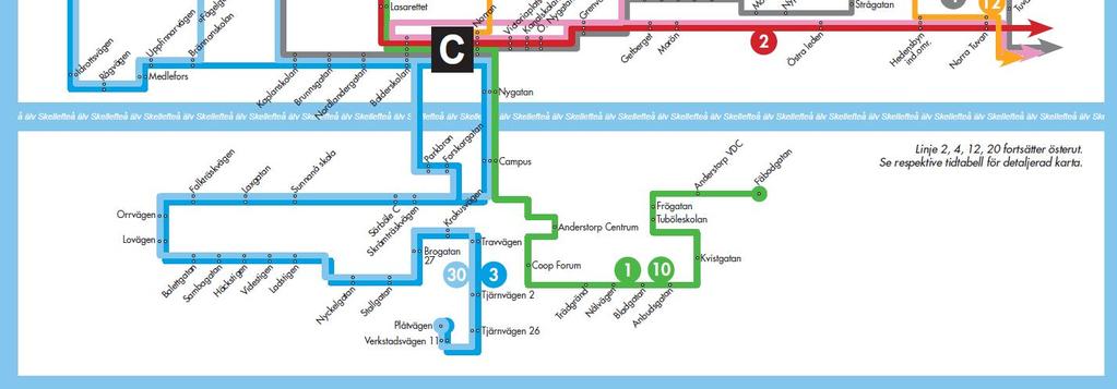 Landsbygdstrafiken inom kommunen består av ett stort antal linjer. De huvudsakliga förbindelserna knyter ihop kommunens större tätorter, dvs.