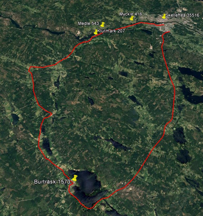 Figur 21 Burträsk Skellefteå: Två körvägar med liknande körtider ger möjlighet till ett totalt sett bredare utbud under dygnet genom saxning av avgångarna. 5.