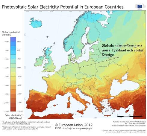 5.6 Solcellens potential i Sverige Solcellens effektiva användning beror på vart i Sverige installationen sker.