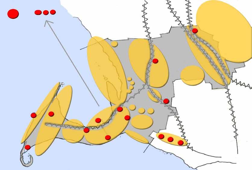 Resultat av landskapsbildsanalysen Landmärken ute till havs - Öresundsbron och vindkraftverksparken Barriärer - Väg 101 och Trelleborgsbanan Barriär - E 6 :an Karaktärsområde - det böljande kuperade