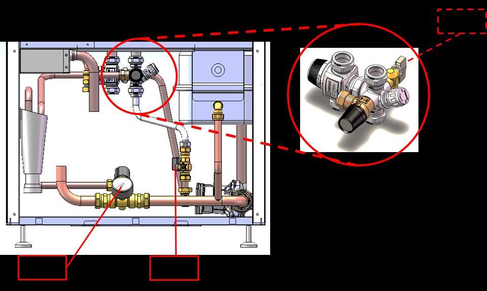 12. Driftsättning 12.1. Påfyllning av systemet Fyll på systemet genom att öppna påfyllningsventilerna (2 och 3). Värmepumpen är utrustad med en automatisk avluftare.
