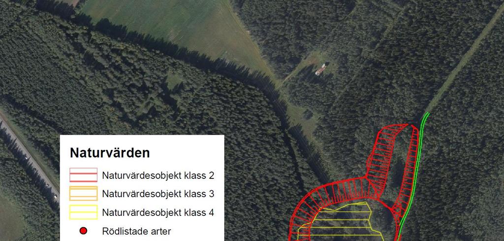 Figur 4. Förekommande naturvärden, områden numrerade 1-4. Vattenförekomster Luleälven utgör recipient för avrinning av vatten från området.
