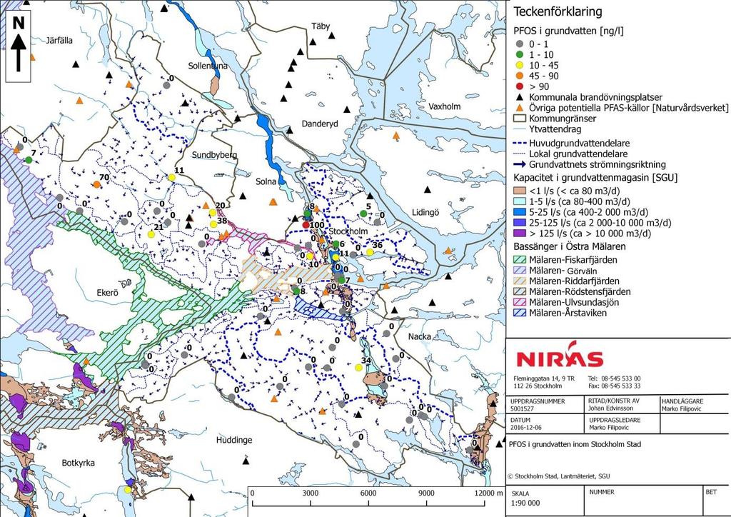 7. TIDIGARE UPPMÄTTA PFAS HALTER I GRUNDVATTEN I STOR STOCKHOLM Miljöförvaltningen gjorde en kvalitetsundersökning av Stockholms stads grundvatten under år 2011 till år 2012, i linje med stadens