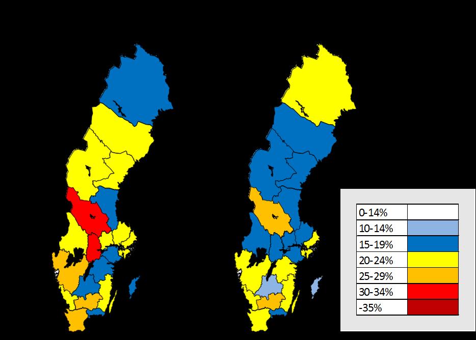 Toppens femmor Nedan återfinns kartor över hur landets län delar ut andelen femmor till undersökningens etta och tvåa Bolagsverket och Skatteverket.
