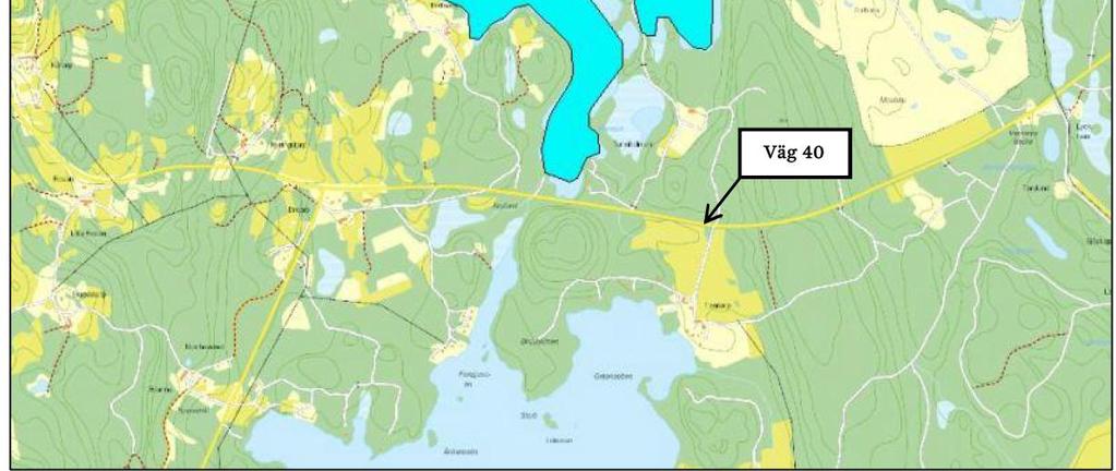 Aktuell sträcka av väg 40 passerar i anslutning till Norra Vixen på en kortare sträcka i närheten av vattenskyddsområdet för Norra Vixen. Norra Vixens vattenskyddsområde.