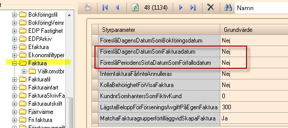 Om styrparametern FöreslåDagensDatumSomFakturadatum är satt till Ja så visas dagens datum i fältet Fakturadatum.
