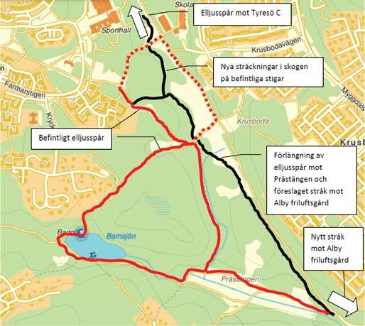 Gestaltande och konstnärliga inslag längs stråket I samband med breddning och generell upprustning av gång- och cykelbanan ska konstnärliga inslag, gärna med tydlig förankring till Tyresö och