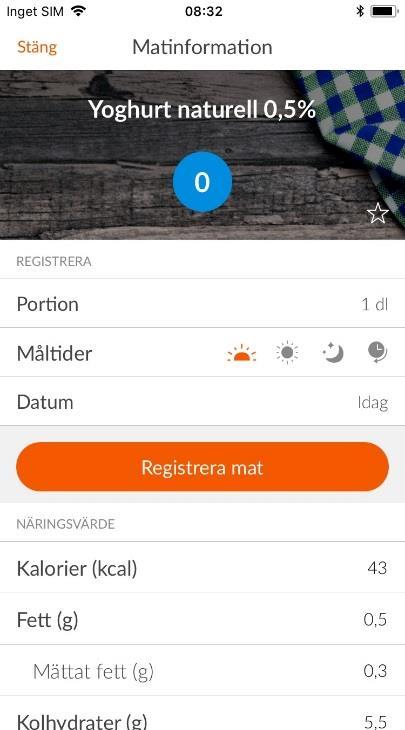 Sök och registrera mat Sök i rutan efter livsmedel, varumärken, recept eller aktiviteter. I resultatlistan letar du fram önskad produkt eller recept.