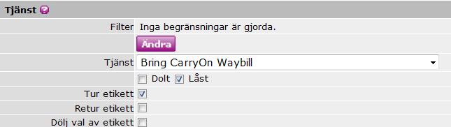 13 II. Utskriftsfavorit för Bring CarryOn Waybill Innan Bring CarryOn Waybill kan skrivas ut behöver det skapas en utskriftsfavorit som anger mottagande terminal för spridning av godset.