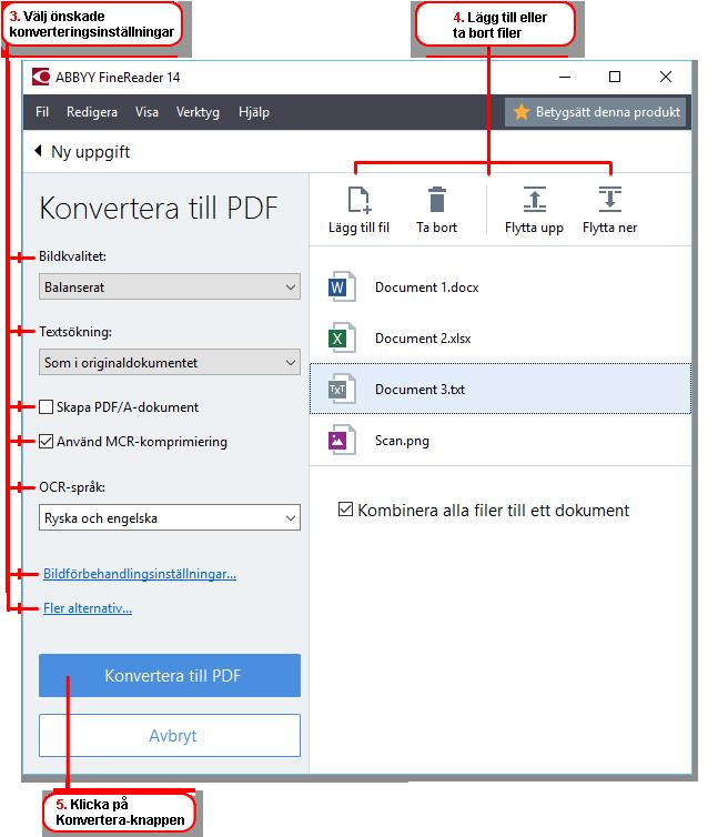 Konvertera till andra format konverterar PDF- och bildfiler till populära format, bla *odt, *pptx, *epub, *html och många andra 2 Välj en eller fler filer att konvertera i dialogrutan som öppnas 3