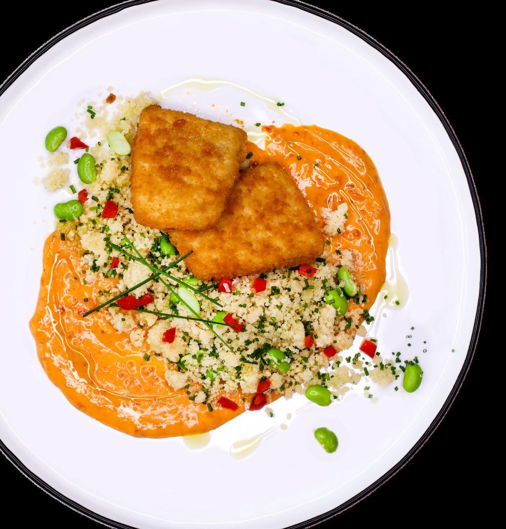 Frasbakad TORSK md varm majs och paprikakräm 0,7 10 PORTIONER 0,9 kg Minifrasbakad torsk * 0,5 kg majspur * 2 dl Ajvar rlish 3 dl Crèm fraîch 2 tsk Sambal Olk salt och pppar 1 kg couscous 0,5 kg