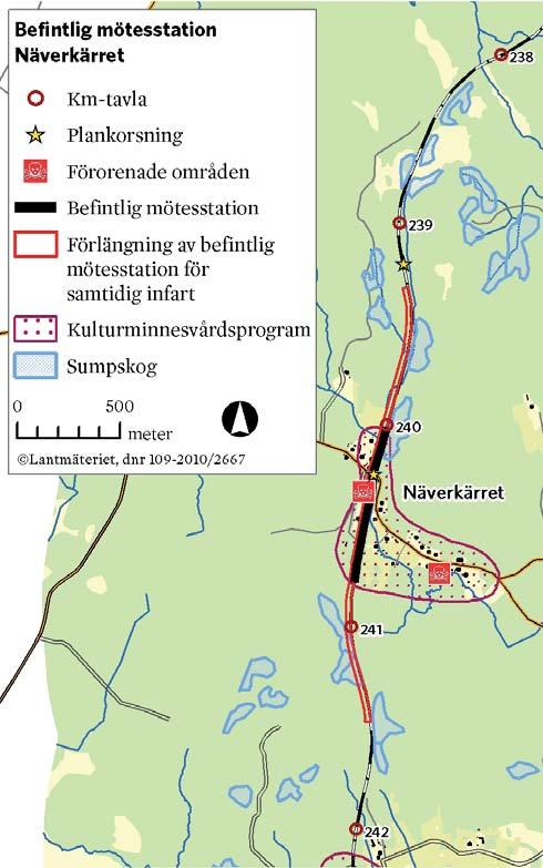Näverkärret I UA 2 ingår att bygga ut den befintliga stationen, Näverkärret, i Köpings kommun, till samtidighet. Se karta 3.21. Mötesstationen är belägen i Näverkärrets by.
