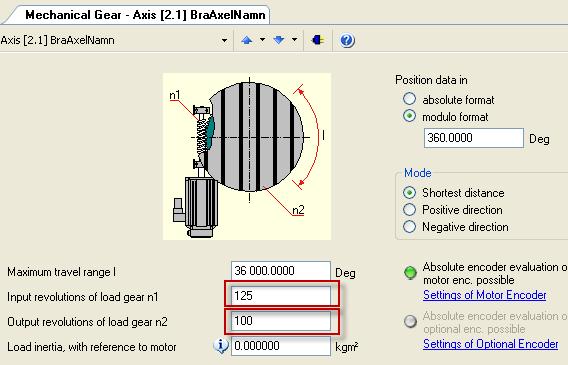 8. Välj att axeln skall ha oändlig rotation genom att markera modulo format enl. bilden nedan.