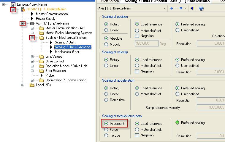 Gå in under Scaling/Units Extended och välj Scaling of torque/force data In Percent Annars hoppa direkt till punkt 3.