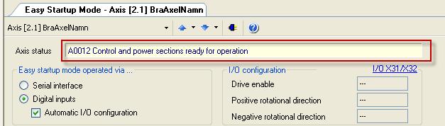 Expandera mappen Axis och Optimization / Commisioning. Dubbelklicka på Easy startup mode 2.
