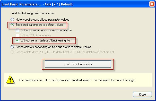 4. Load basic parameters dialogen öppnas.