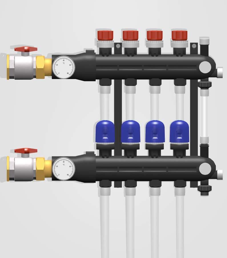 Uponor Fördelare i plast PRO 1 med Q & E ansl eller