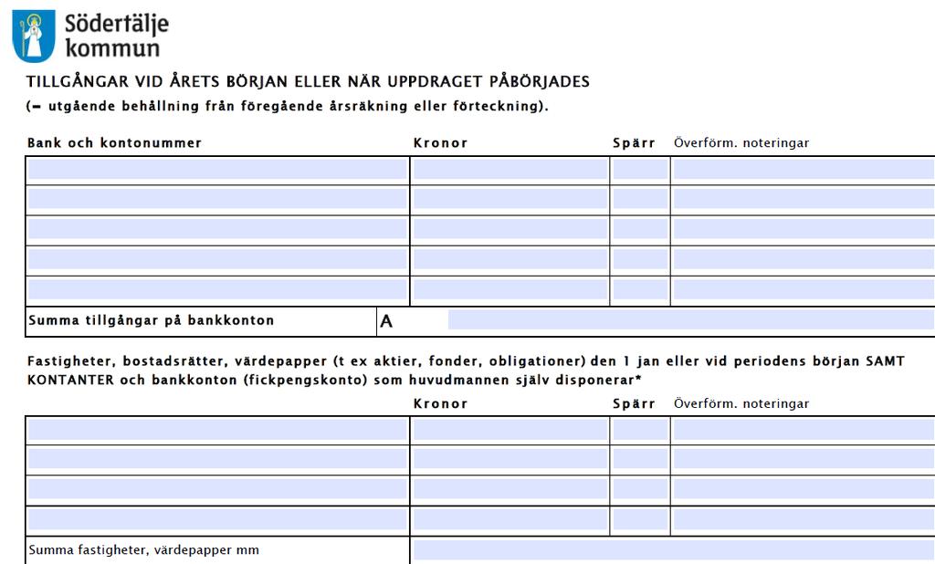 Förra årets D/förteckning = årets A Redovisa kontona var för sig!