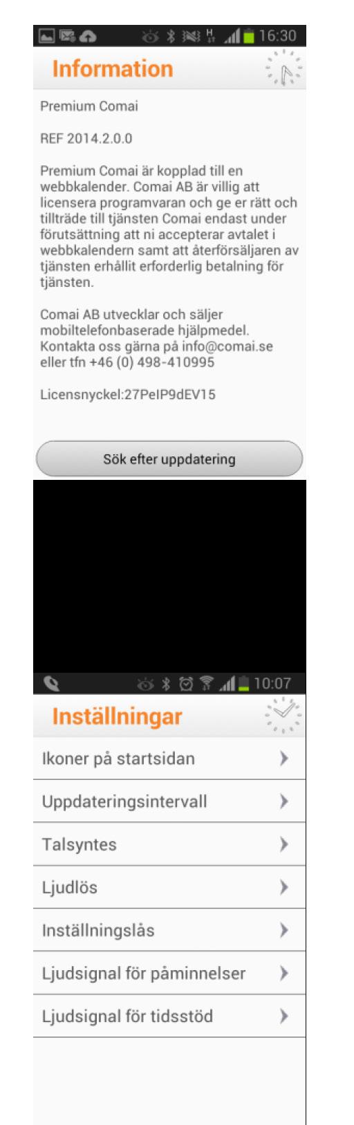 5. Bakåtknappen 5.1 Info (Information och versionsuppdateringar) Tryck och håll inne i ca 3 sek Bakåtknappen så kan du välja mellan Info eller Inställningar.