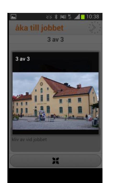 Högst upp i fönstret visas bildseriens titel, vilken bild i följden som visas just nu samt hur