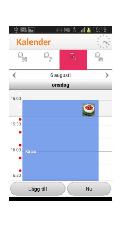 Har det funnits en påminnelse tidigare i veckan är detta markerat med en grå punkt. Trycker du på en ruta går du 6.2.