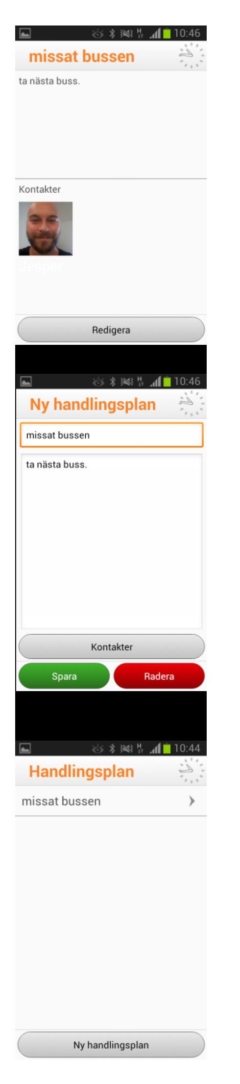 3. Vill du knyta kontakter till handlingsplanen trycker du på Kontakter och sedan på det gröna plustecknet med texten Lägg till, bredvid.