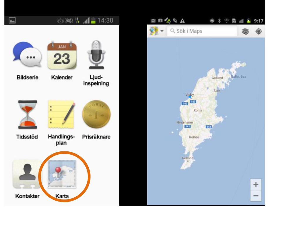 Dessa kontakter kan knytas till en handlingsplan. 6.8 Karta Funktionen Karta är en direkt genväg till Google Maps som är en webbtjänst som erbjuds via Google.