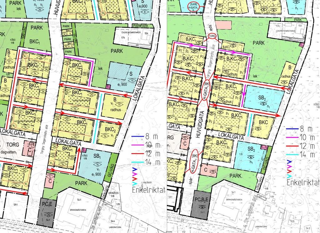 I Trafikutredning Detaljplan Rosendal 2015-02-12 redovisades nord-sydlig kvartersgata som dubbelriktad, se Figur 6.