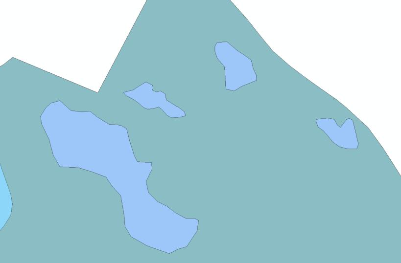 Figur 6.1 Exempel polygon i polygon. Det åtgärdades genom att hålen i polygonen togs bort och den bakomliggande polygonen bredder ut sig under de övriga polygonerna.