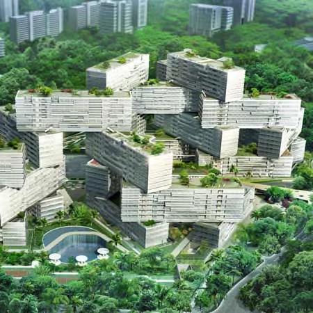 Denna bild från Singapore är det som inspirerade oss till designen av lägenhetshusen fast i en mindre skala.