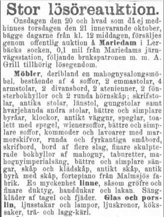 Auktion På 1880-talet kom den s.k. bruksdöden över bergslagen och järnhanteringen lönade sig inte längre.