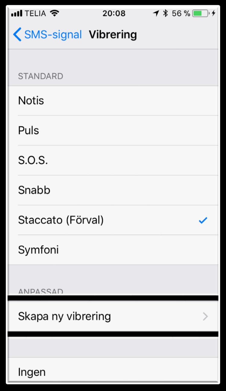 Anpassa vibrationssignalen ios Inställningar Ljud