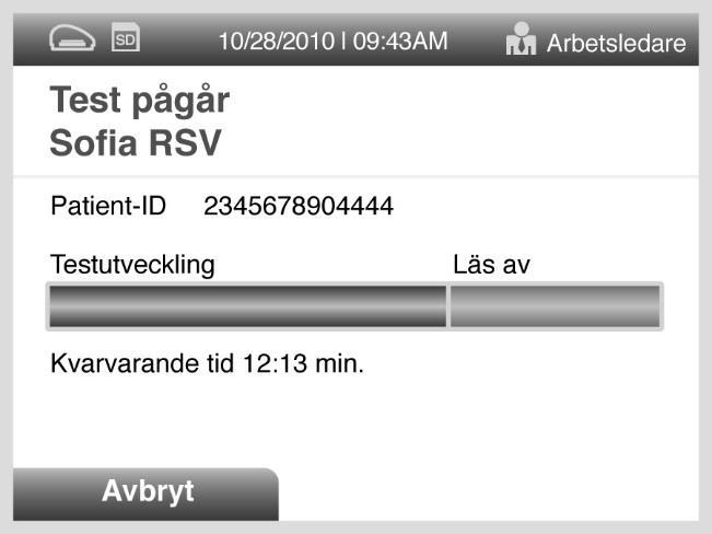 Exempel: Denna display visar att testet i GÅ IFRÅN-läget har 12 minuter och 13 sekunder kvar.