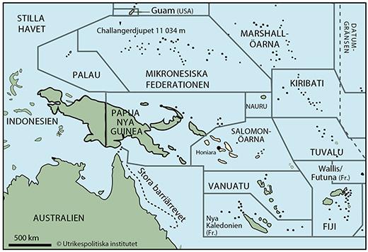 Tid svensk +10 timmar Huvudstad med antal invånare Honiara 73 300 (FN-uppskattning 2014) Övriga större städer Gizo, Auki Klimat Klimatet i Salomonöarna är tropiskt, det vill säga varmt och fuktigt