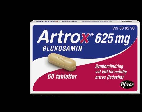 Originalet Artrox (glukosamin) filmdragerade tabletter (625 mg) för symtomlindring vid lätt till måttlig artros. Startdos: 1 tablett 2 gånger dagligen.