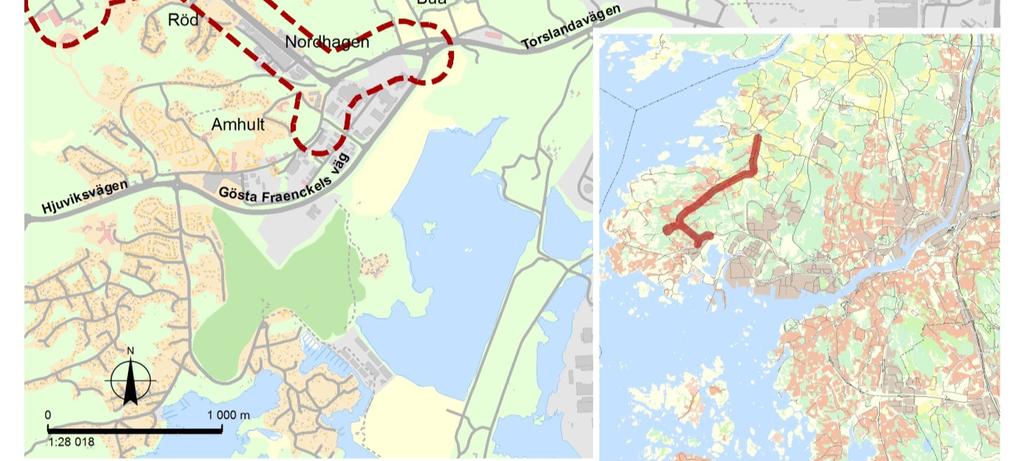 I utredningsområdet ingår också den cirka 500 meter långa sträckan av Torslandavägen