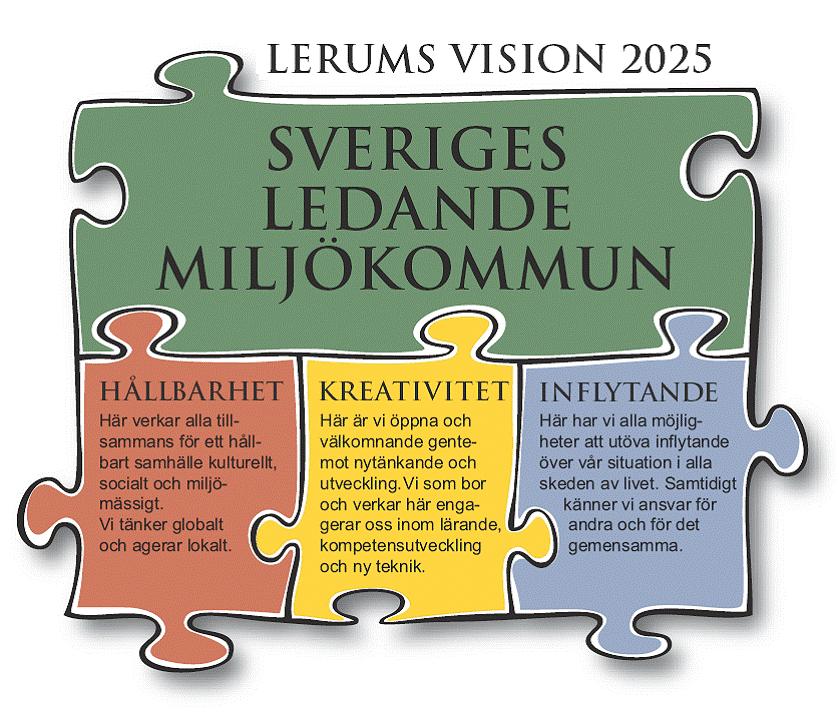 3 Vision 2025 Kommunen har ett viktigt uppdrag. Det består i att säkerställa att medborgarna i Lerums kommun har tillgång till stöd och service inom viktiga områden som skola, vård och omsorg.