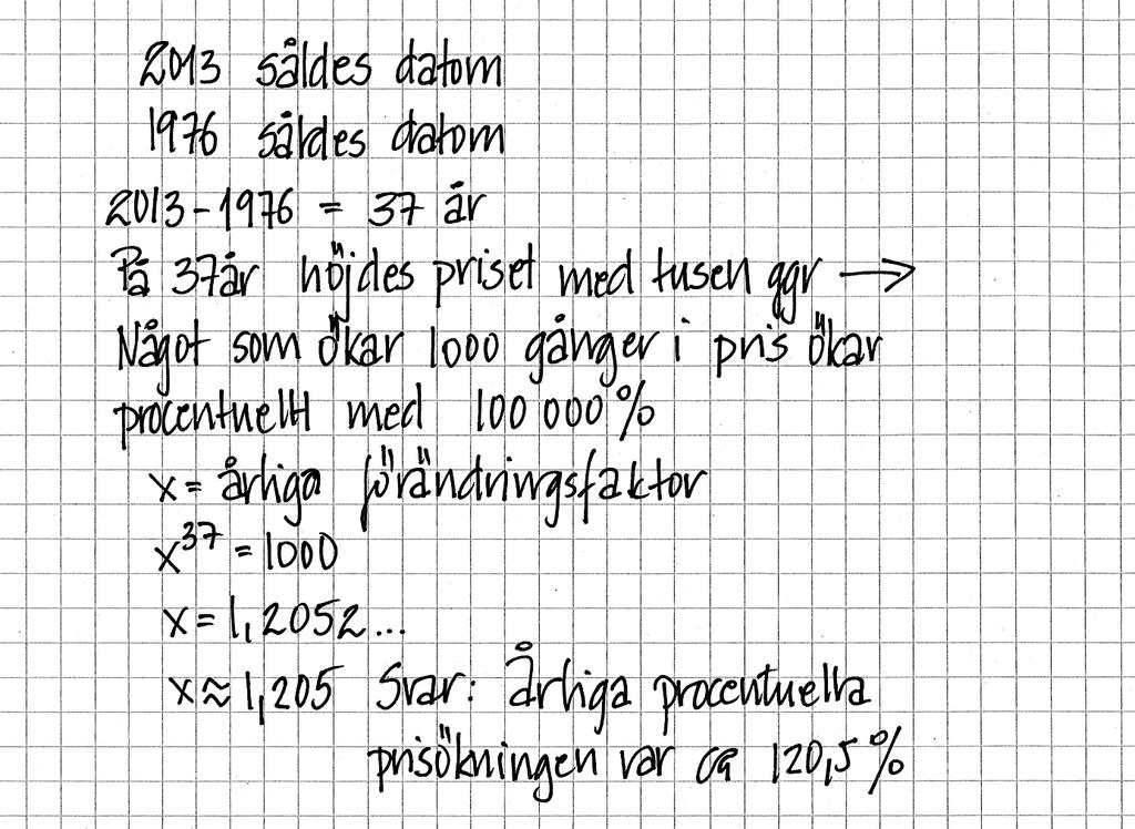 Elevlösning 22.3 (1 C M och 1 C K ) Kommentar: Elevlösningen visar en godtagbar ansats med en korrekt beräkning av förändringsfaktorn.