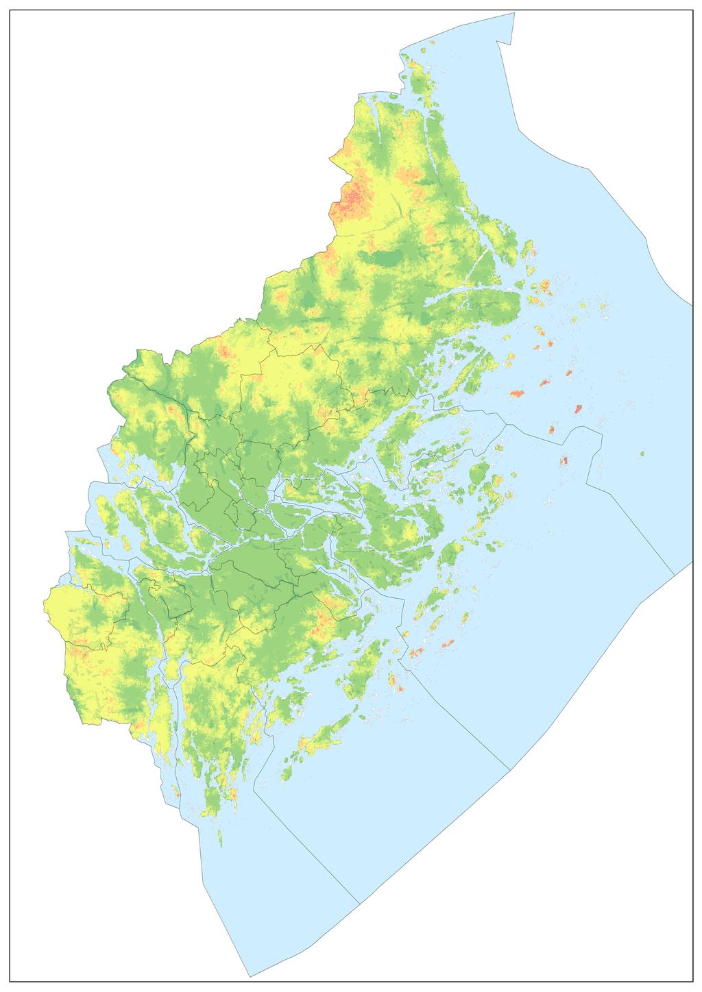 Bild: Samlad bild av mobiltäckningen i hela Stockholms län, baserad på operatörernas täckningskartor.