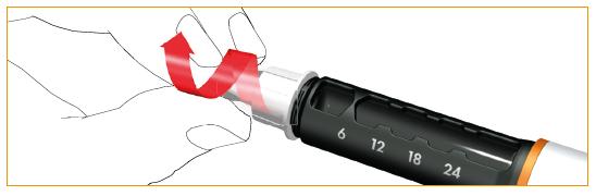 Avlägsnandet av nålen efter varje injektion Nålen ska avlägsnas och kasseras efter varje injektion. Placera försiktigt den yttre skyddshatten på nålen.